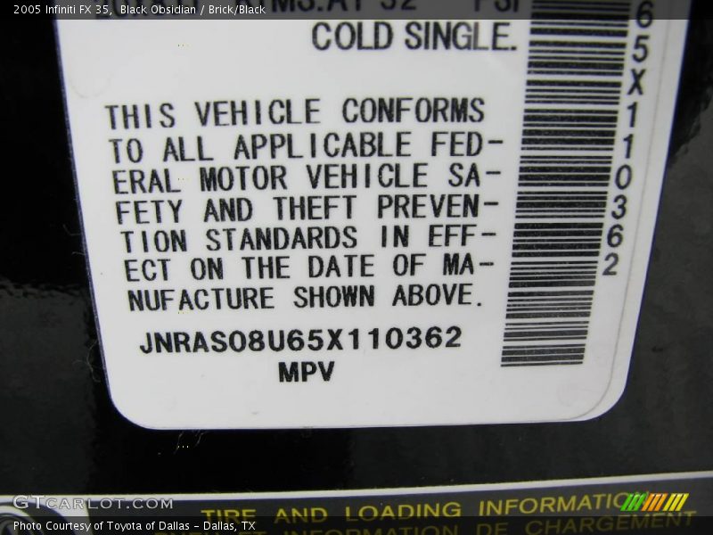 Black Obsidian / Brick/Black 2005 Infiniti FX 35