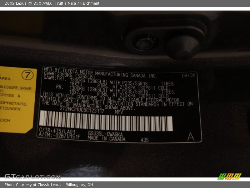 Truffle Mica / Parchment 2009 Lexus RX 350 AWD