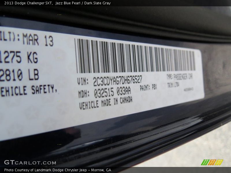 Jazz Blue Pearl / Dark Slate Gray 2013 Dodge Challenger SXT