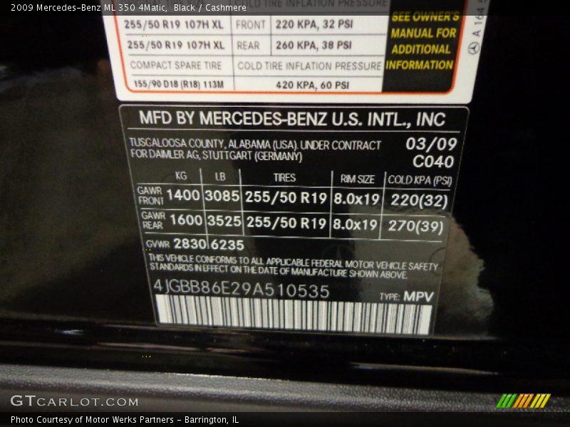 Black / Cashmere 2009 Mercedes-Benz ML 350 4Matic