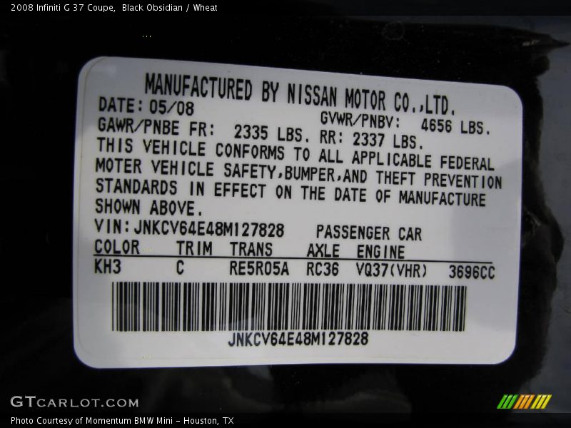 Black Obsidian / Wheat 2008 Infiniti G 37 Coupe