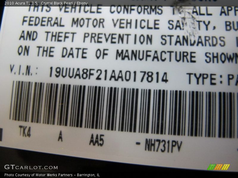 Crystal Black Pearl / Ebony 2010 Acura TL 3.5