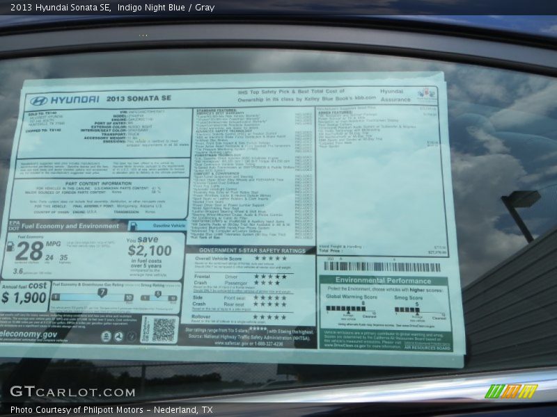  2013 Sonata SE Window Sticker