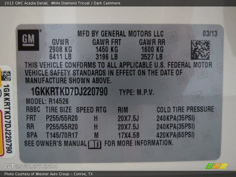 White Diamond Tricoat / Dark Cashmere 2013 GMC Acadia Denali