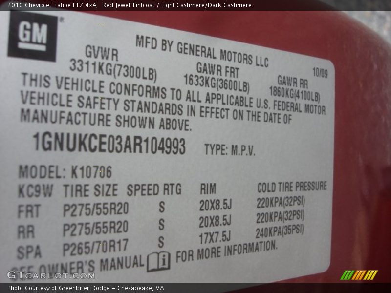Red Jewel Tintcoat / Light Cashmere/Dark Cashmere 2010 Chevrolet Tahoe LTZ 4x4