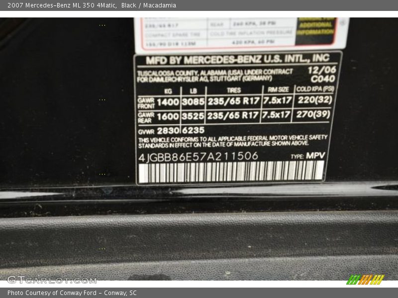 Black / Macadamia 2007 Mercedes-Benz ML 350 4Matic