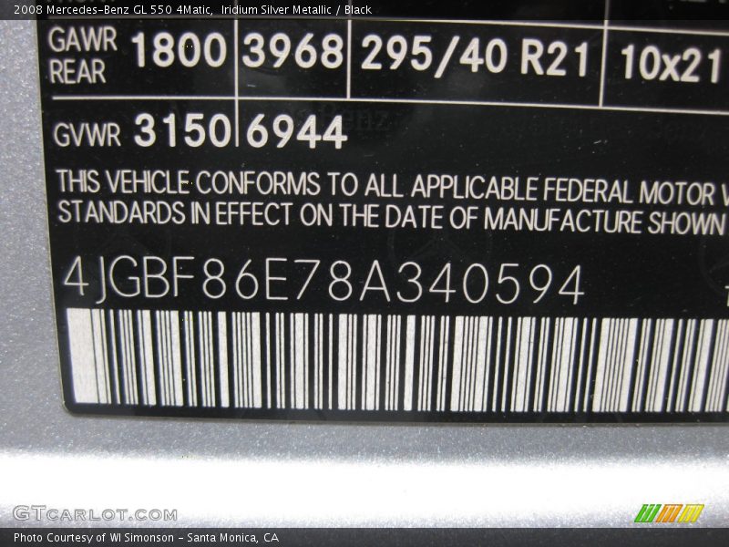 Iridium Silver Metallic / Black 2008 Mercedes-Benz GL 550 4Matic