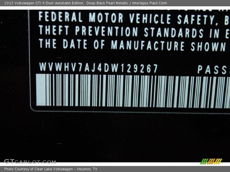 Deep Black Pearl Metallic / Interlagos Plaid Cloth 2013 Volkswagen GTI 4 Door Autobahn Edition