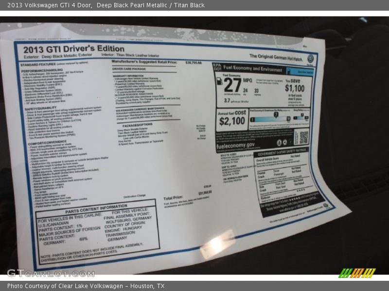  2013 GTI 4 Door Window Sticker