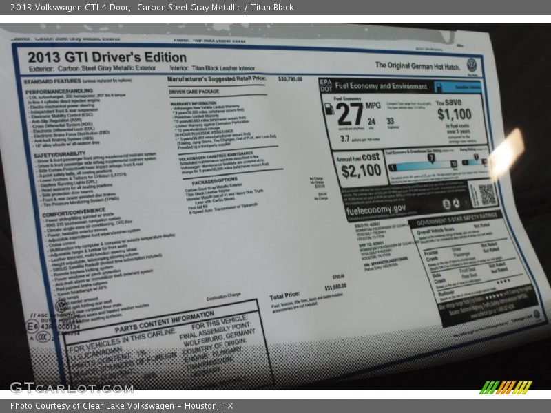  2013 GTI 4 Door Window Sticker