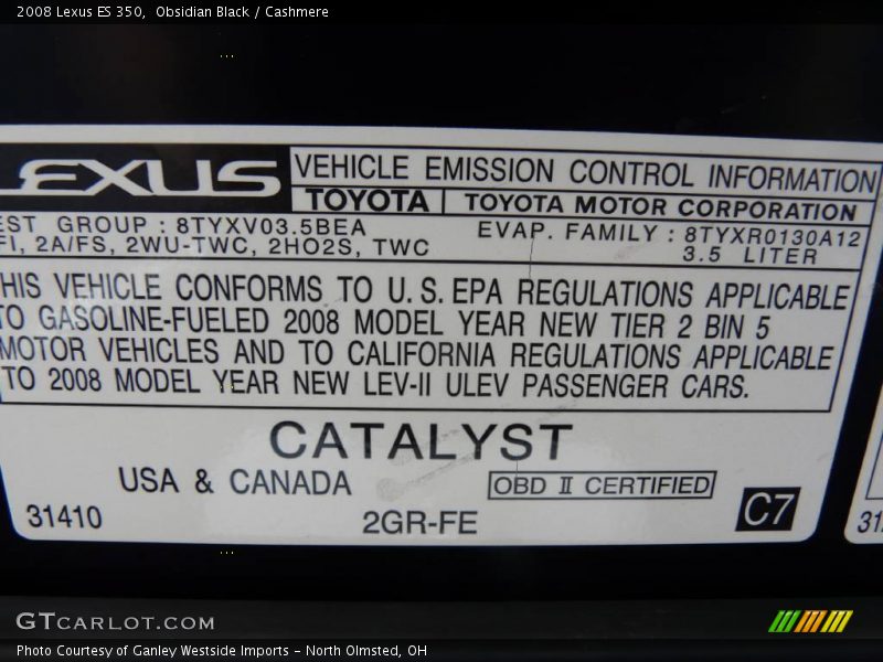 Obsidian Black / Cashmere 2008 Lexus ES 350
