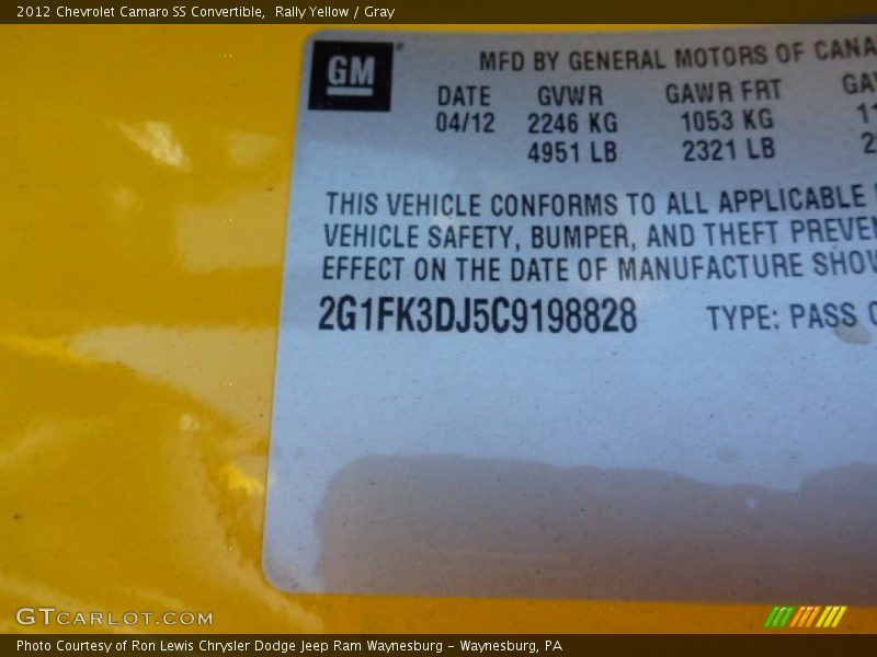 Rally Yellow / Gray 2012 Chevrolet Camaro SS Convertible