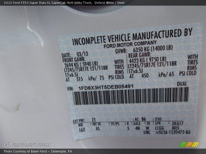Oxford White / Steel 2013 Ford F350 Super Duty XL SuperCab 4x4 Utility Truck