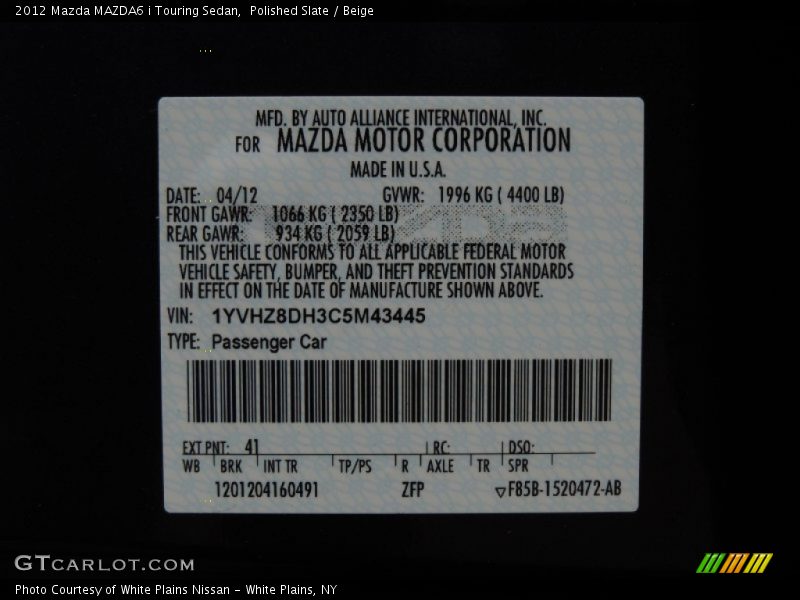 Polished Slate / Beige 2012 Mazda MAZDA6 i Touring Sedan