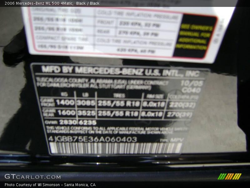 Black / Black 2006 Mercedes-Benz ML 500 4Matic