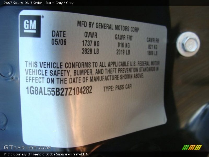 Storm Gray / Gray 2007 Saturn ION 3 Sedan
