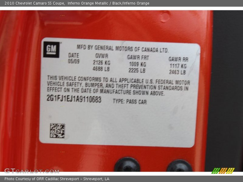 Inferno Orange Metallic / Black/Inferno Orange 2010 Chevrolet Camaro SS Coupe