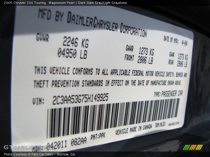 Magnesium Pearl / Dark Slate Gray/Light Graystone 2005 Chrysler 300 Touring