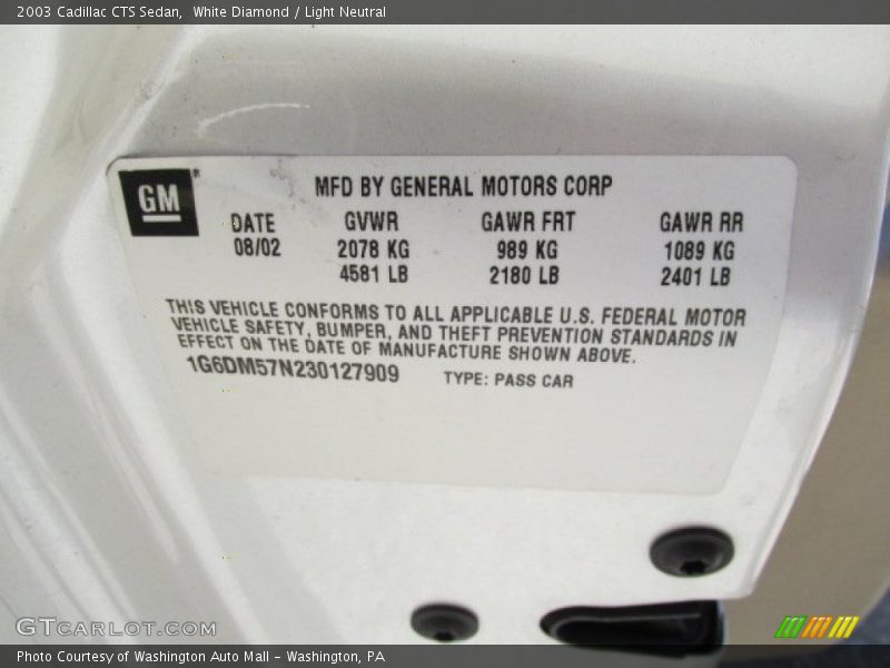 White Diamond / Light Neutral 2003 Cadillac CTS Sedan