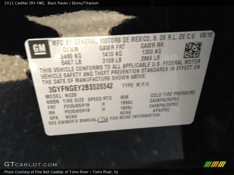 Black Raven / Ebony/Titanium 2011 Cadillac SRX FWD