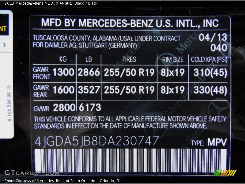 Black / Black 2013 Mercedes-Benz ML 350 4Matic