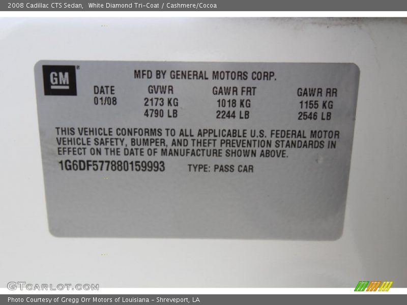 White Diamond Tri-Coat / Cashmere/Cocoa 2008 Cadillac CTS Sedan