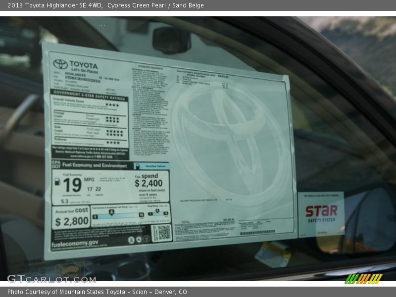 Cypress Green Pearl / Sand Beige 2013 Toyota Highlander SE 4WD