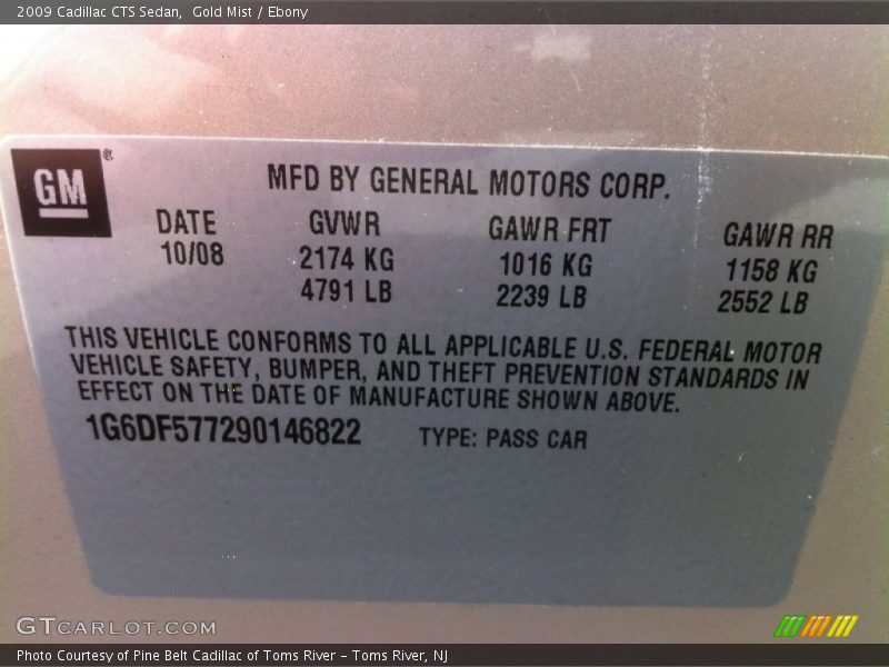 Gold Mist / Ebony 2009 Cadillac CTS Sedan