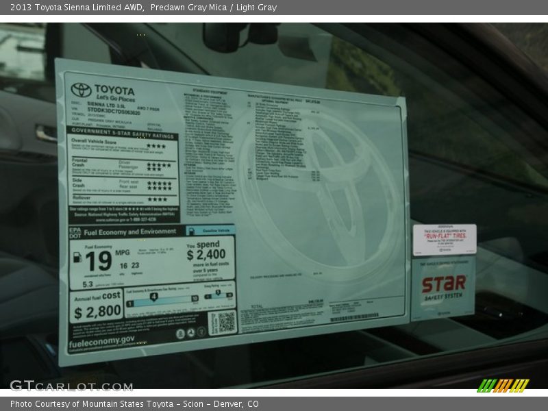 Predawn Gray Mica / Light Gray 2013 Toyota Sienna Limited AWD