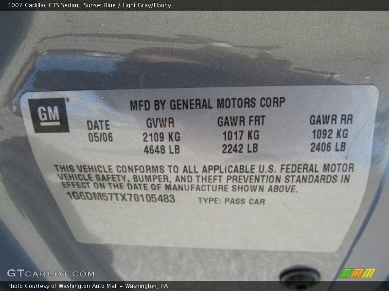 Sunset Blue / Light Gray/Ebony 2007 Cadillac CTS Sedan
