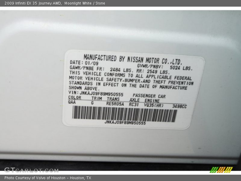 Moonlight White / Stone 2009 Infiniti EX 35 Journey AWD