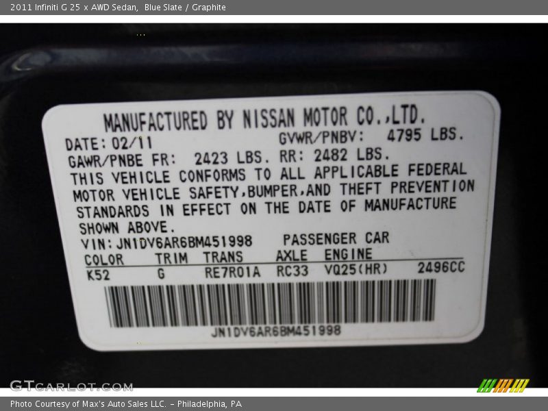 Blue Slate / Graphite 2011 Infiniti G 25 x AWD Sedan