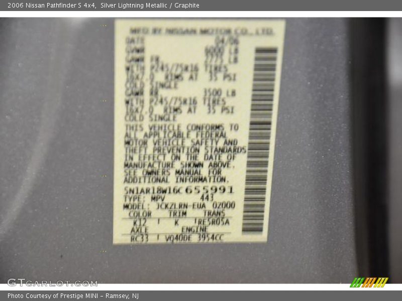 Silver Lightning Metallic / Graphite 2006 Nissan Pathfinder S 4x4