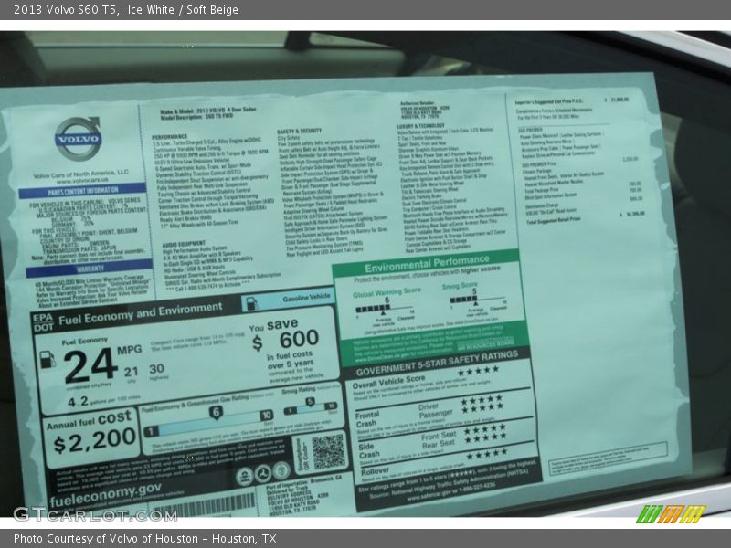 Ice White / Soft Beige 2013 Volvo S60 T5