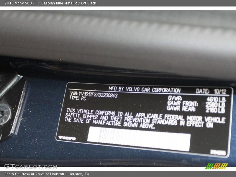Caspian Blue Metallic / Off Black 2013 Volvo S60 T5