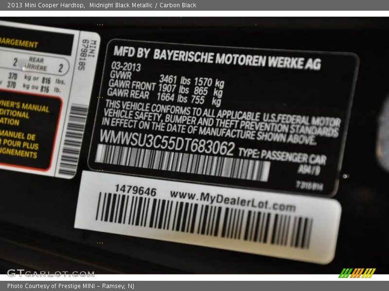 Midnight Black Metallic / Carbon Black 2013 Mini Cooper Hardtop