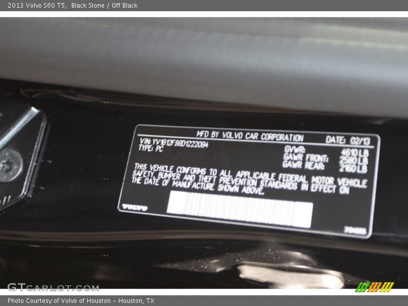 Black Stone / Off Black 2013 Volvo S60 T5