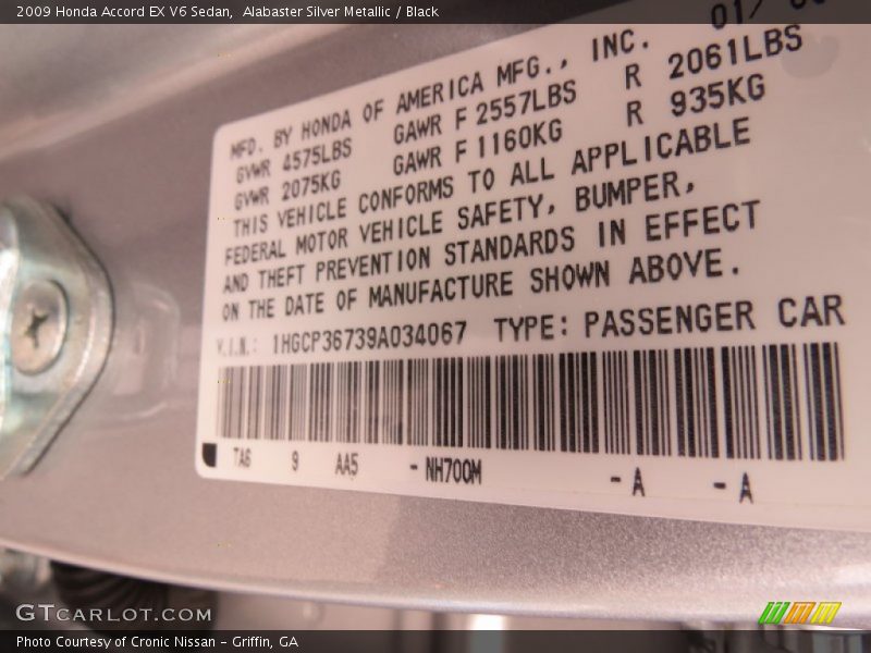 Alabaster Silver Metallic / Black 2009 Honda Accord EX V6 Sedan