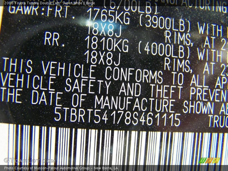Super White / Beige 2008 Toyota Tundra Double Cab