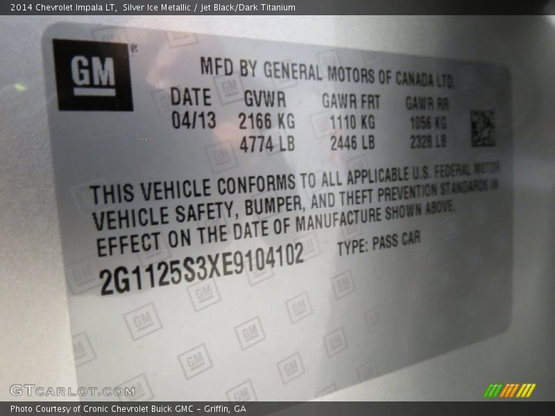 Silver Ice Metallic / Jet Black/Dark Titanium 2014 Chevrolet Impala LT