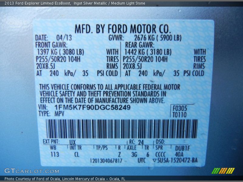 Ingot Silver Metallic / Medium Light Stone 2013 Ford Explorer Limited EcoBoost