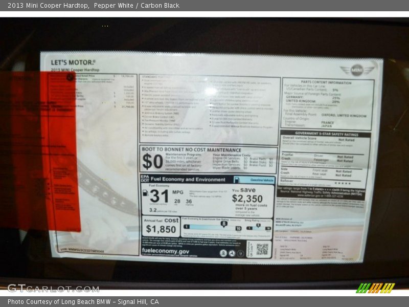 Pepper White / Carbon Black 2013 Mini Cooper Hardtop