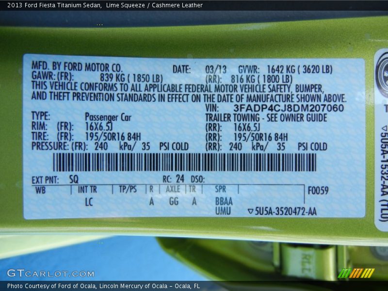 2013 Fiesta Titanium Sedan Lime Squeeze Color Code SQ