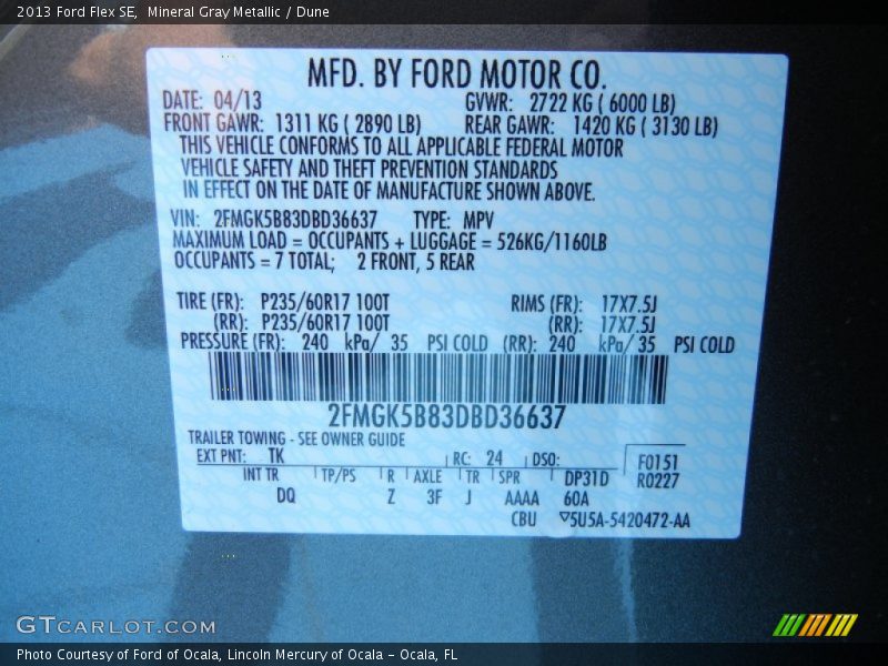 Mineral Gray Metallic / Dune 2013 Ford Flex SE