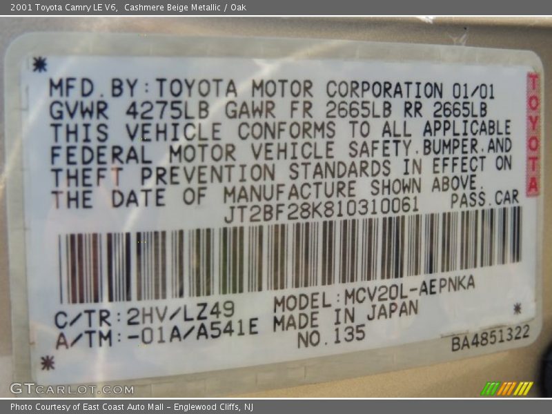 2HV - 2001 Toyota Camry LE V6