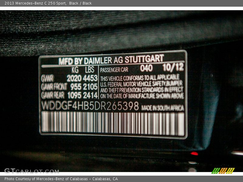Black / Black 2013 Mercedes-Benz C 250 Sport