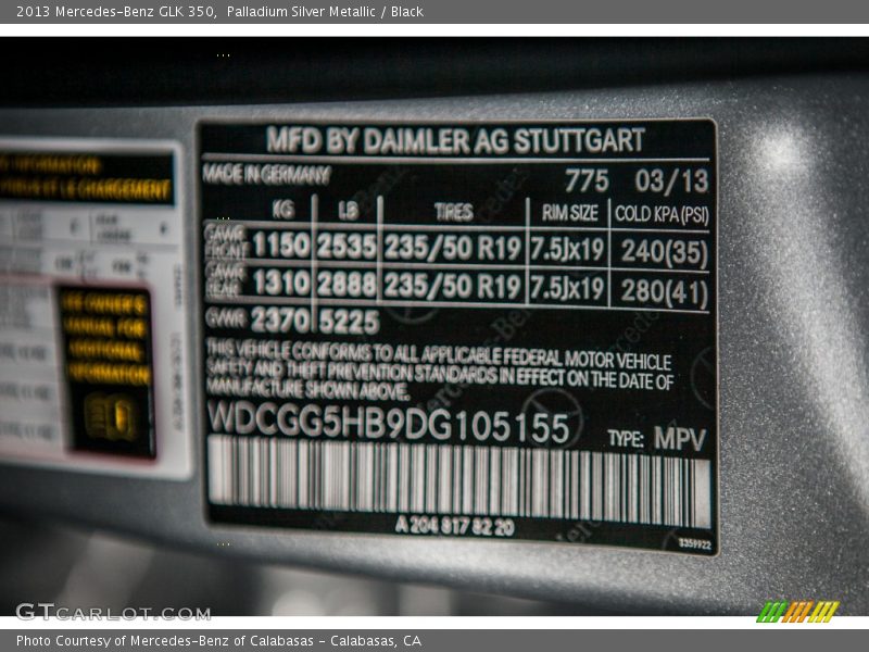 Palladium Silver Metallic / Black 2013 Mercedes-Benz GLK 350
