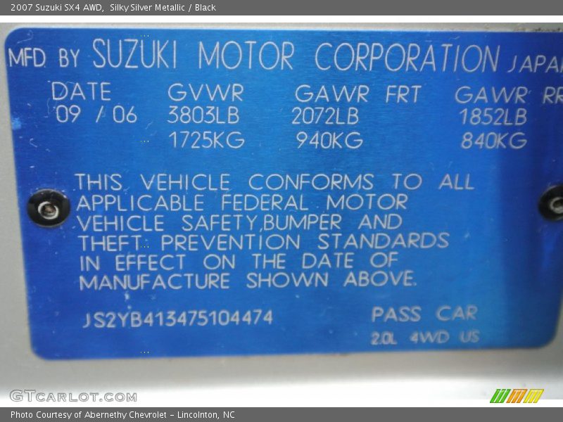 Silky Silver Metallic / Black 2007 Suzuki SX4 AWD