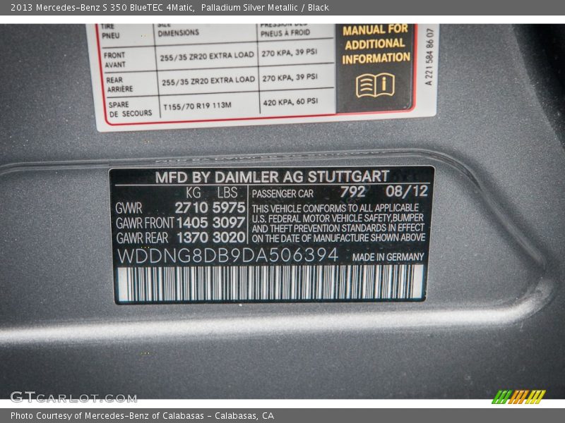 2013 S 350 BlueTEC 4Matic Palladium Silver Metallic Color Code 792