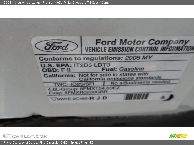 Info Tag of 2008 Mountaineer Premier AWD